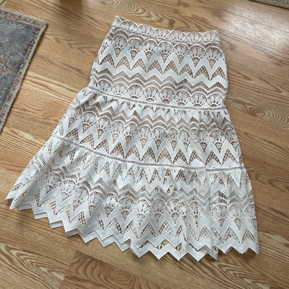 Skies Are Blue White Lace Midi Skirt